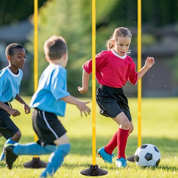 Agility Training Poles for Soccer/Dog/Horse,Adjustable Football Basketball Speed and Agility Training Equipment,Set of 6,5.4FT with Round Rubber Base