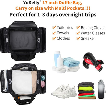 17 inch Small Duffle Bag - Carry On Weekender Bag for Travel Gym Sport - Black Marble