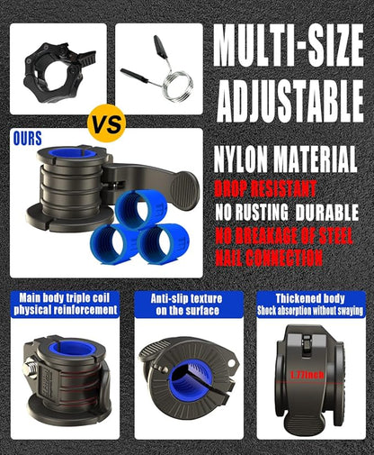 Barbell Clips 1 Inch Quick Release Weight Clamps 0.9-1.18inch Multi-Size Adjustable Olympic Clamps for Bars