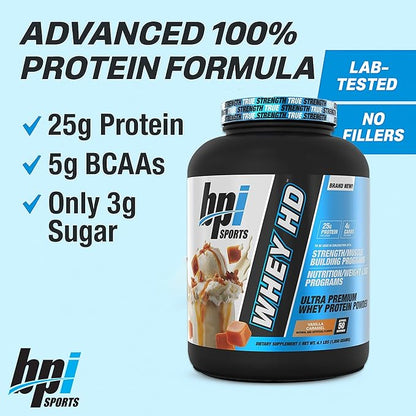 BPI Sports Whey HD Ultra Premium Protein Powder Isolate | Workout Whey Protein Powder For Men & Women for Muscle Gain | Milk Protein Concentrates | Chocolate Cookie/ Vanilla Caramel, 4.07 Pound