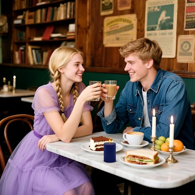 4 Packs Unscented 2x3 Inch Navy Blue Pillar Candles, Small Dripless Colored Wax Column Cylinder Candles for Home Garden Camping Dinner Table Decoration - 24 Hours Burning