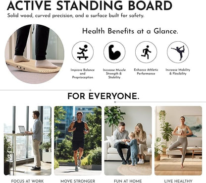Adult Balance Board for Standing Desk - Anti-Fatigue 360° Rocker Wobble Board for Exercise, Focus & Movement - Sustainable Anti-Slip Flat Standing Board to Simulate Surfing, Skiing & Skateboarding