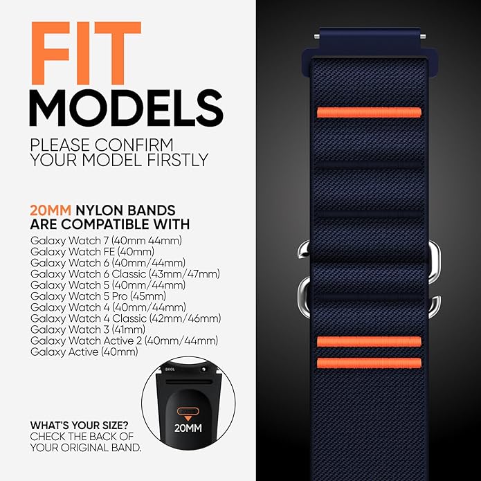 Suitisbest S-Hook Sport Band Compatible with Samsung Galaxy Watch 6 5 4 7 FE Band, Watch 6/4 Classic, Watch 5 Pro, Durable and Adjustable Nylon Loop Strap for Galaxy Active1/Active2