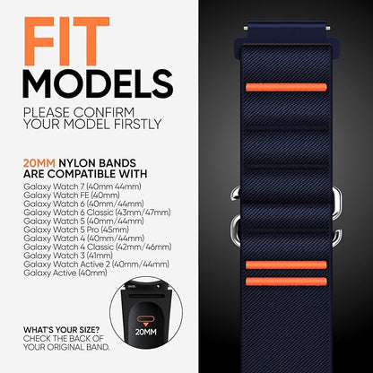 Suitisbest S-Hook Sport Band Compatible with Samsung Galaxy Watch 6 5 4 7 FE Band, Watch 6/4 Classic, Watch 5 Pro, Durable and Adjustable Nylon Loop Strap for Galaxy Active1/Active2