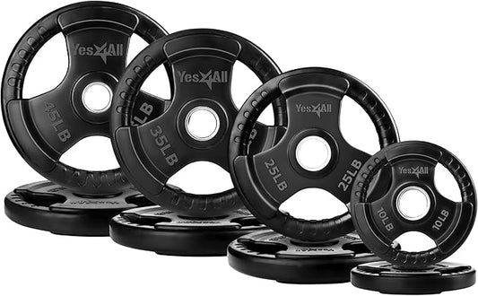 Yes4All Rubber Grip Plates for Barbell, 2-Inch Weight Plates for Weightlifting and Strength Training in Home Gym (Single, Pair and Set)