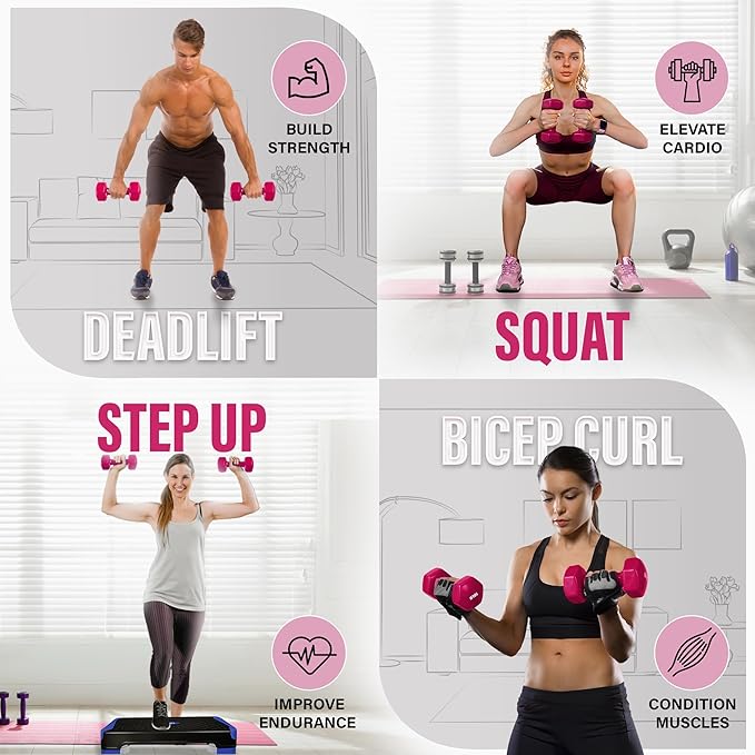 Yes4All Vinyl Hexagon Dumbbell - Dumbbells Set of 2 Hand Weights for Home Gym & Strength Training (2-15 lbs Weight Options)