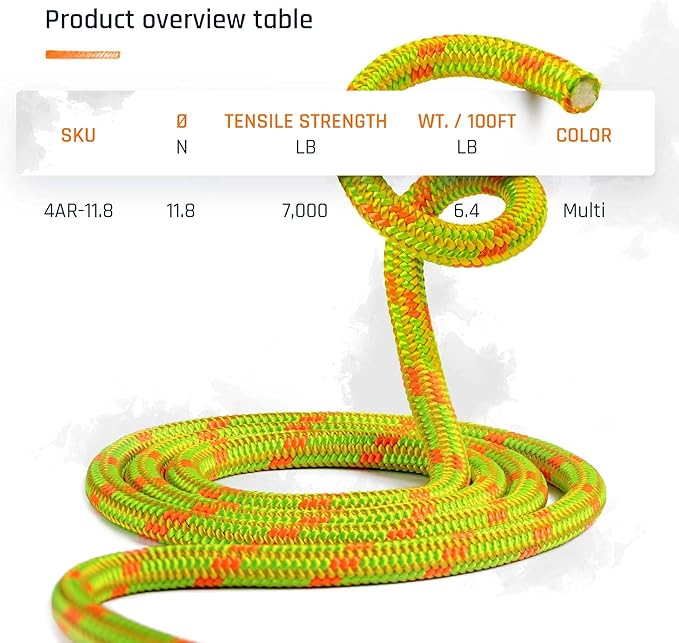 Pelican Rope Arborist Rope 11.8mm x 150Ft, USA Made High-Strength 24-Strands Static Climbing Rope - 7,000 lb Strength for Tree Climbing, Pulling, Outdoors & Swing - Red, Plain End