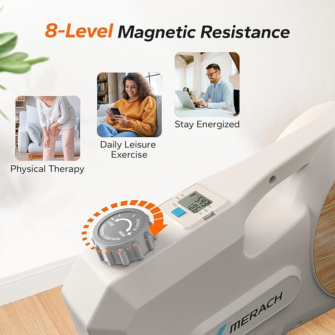 Under Desk Bike Pedal Exerciser, Quiet Magnetic Mini Exercise Bike with MERACH App for Arm, Leg Recovery, Physical Therapy, Smooth Foot Desk Cycle with 2 Resistance Bands & Non-Slip Mat