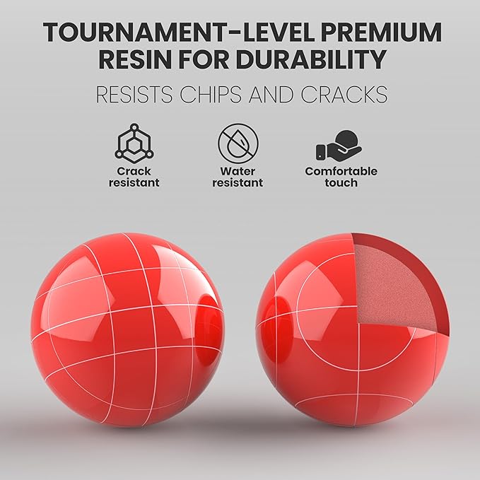 100mm Bocce Ball Set Regulation Size and Weight for Lawn, Beach Bocci Game for 2-8 Players (Red and Green)