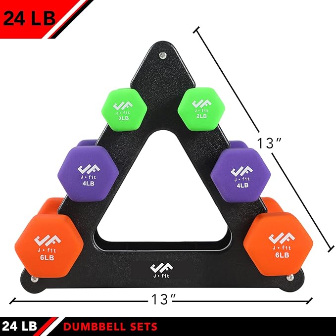 JFIT Dumbbell Pairs or Sets – Neoprene & Vinyl Coated Hand Weights for Home Gym, Strength Training, Aerobics, Cardio Exercise and Fitness