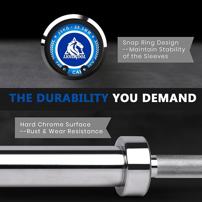 LIONSCOOL 7FT Olympic Barbell for Weightlifting, Power Lifting, 2 Inch Strength Training Bar for Squats, Deadlifts, Presses, Rows, Curls - 700lbs/1000lbs/1500lbs Capacity