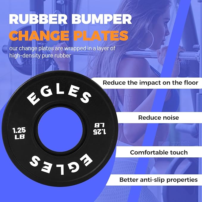 Egles Change Plates Set 1.25LB, 2.5LB, 5LB - Rubber-Coated Weight Plates in Pairs, Olympic Bumper Plates, Color-Coded, IWF Standard, Fit 2-Inch Barbells Strength Training Weight Plates Gym & Fitness