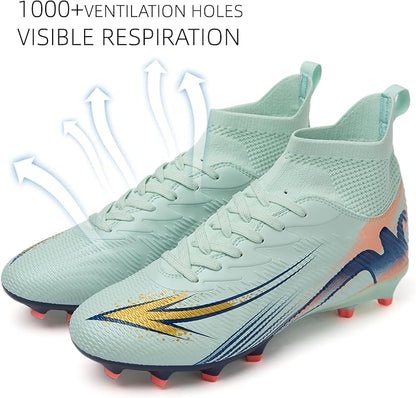 Men's High Top Soccer Shoes FG Long Spikes Adult Football Shoes Lightweight Professional Athletic Training