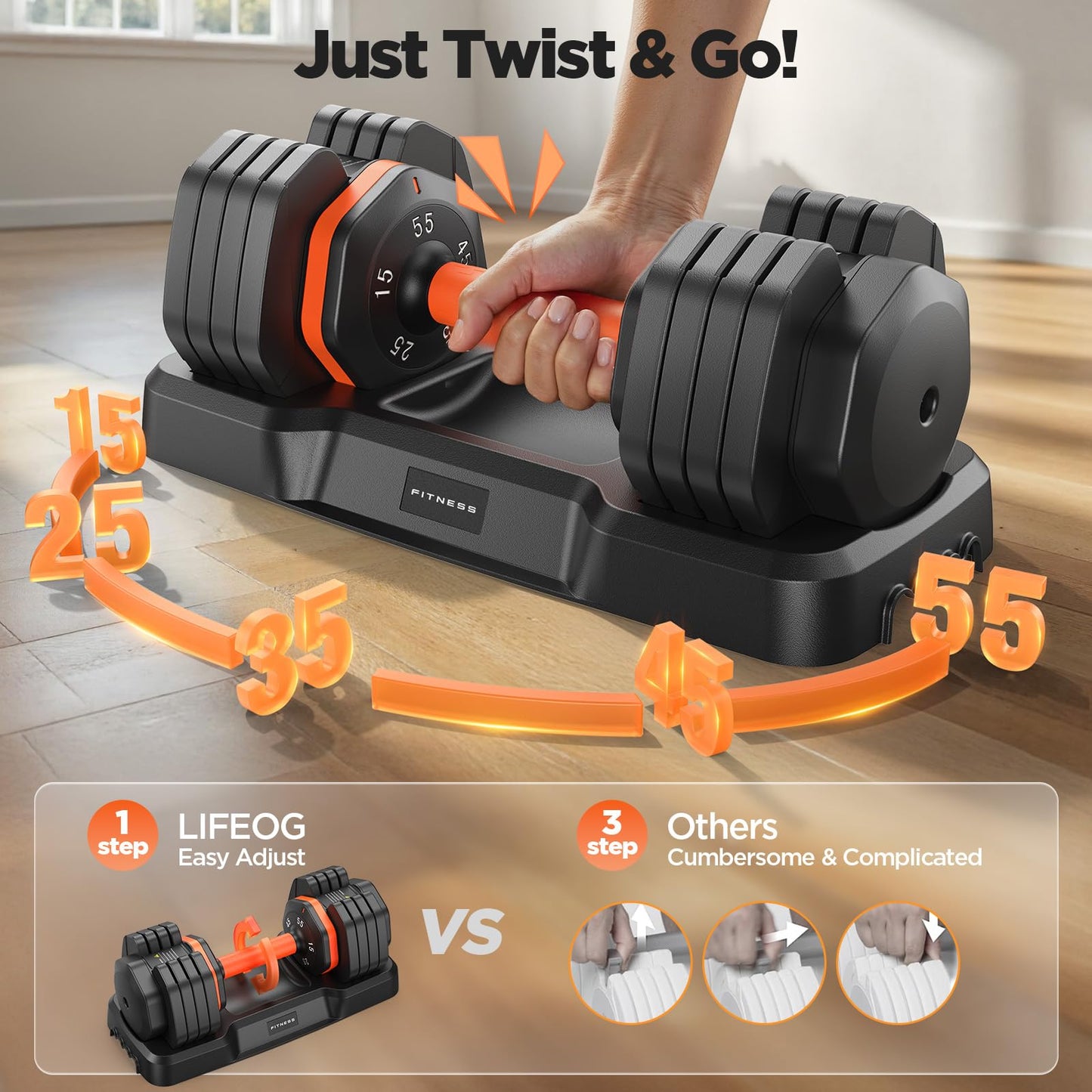 2026 FDB2 Updated Adjustable Dumbbell Set of 2, 5-in-1 Weights Dumbbell Set with Storage Box, 55lbs