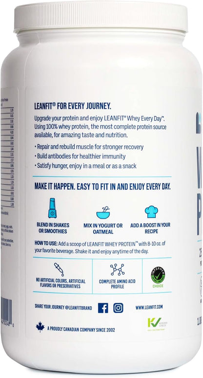LeanFit WHEY Protein Cookies & Cream - 100% Whey Protein Powder, 25g Protein Per Serving - Grass-Fed, Gluten-Free, BCAAs, Amino Acid - 26 Servings, 1.88 lb Tub