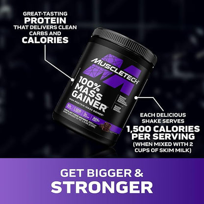 MuscleTech High Protein Mass Gainer for Men & Women - Protein Powder Shakes for Weight Gain, Muscle Building & Recovery with Creatine Monohydrate - Chocolate Fudge Brownie, 5.15 Pound