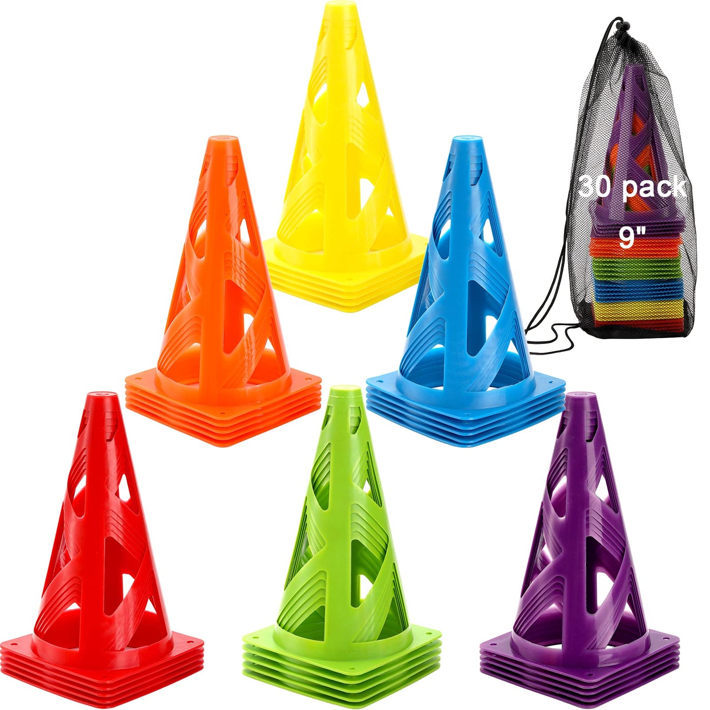 ZEAYEA 30 Pack Agility Training Sport Cone, 9 Inches Soccer Cones with Carry Bag, Basketball