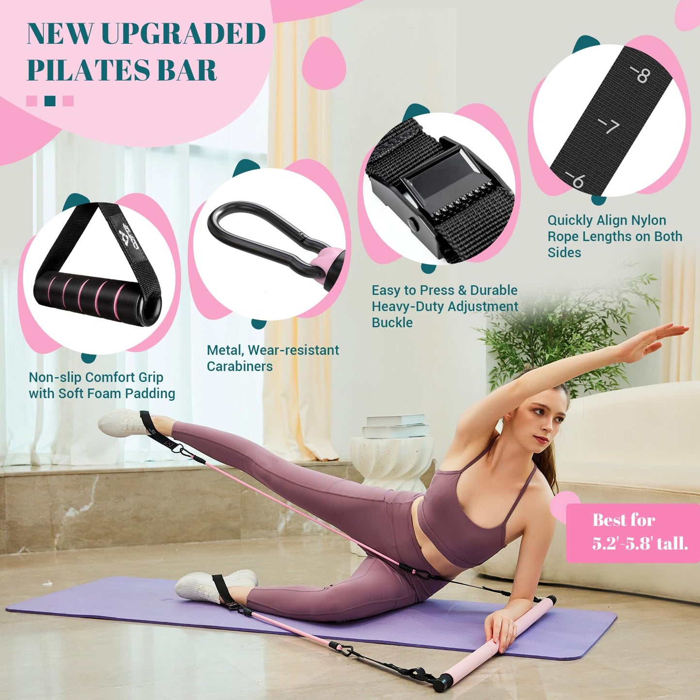 Pilates Bar Kit with Resistance Bands, Multifunctional Yoga Pilates Kit