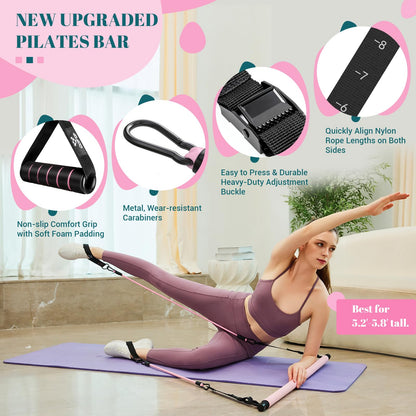 Pilates Bar Kit with Resistance Bands, Multifunctional Yoga Pilates Kit