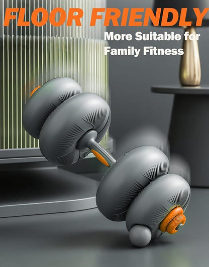 Fitarc Soft Adjustable Dumbbells 44/66/88 lbs Floor Friendly, 4-in-1 Free Weights Set with Barbell & Kettlebell Function – Compact Strength Equipment for Home Gym, Apartment, Small Space Workout for Men & Women