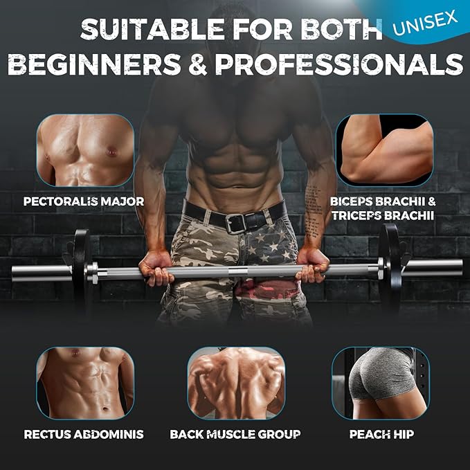 DASKING 4ft/4.9ft Barbell, 2-Inch Olympic Detachable Bar, Portable Strength Training Bar for Weightlifting, Squat, Bench Press, Home Gym, 450LBS, Includes Silent Collars