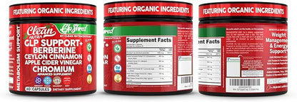 GLP1 Supplement Berberine Ceylon Cinnamon Apple Cider Vinegar Chromium Turmeric PCOS Supplements Immunity & Metabolism Support 60 Vegan Capsules by Clean Nutra
