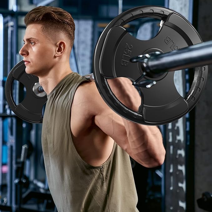 RitFit Olympic Rubber Grip Plates for Barbell, 2-Inch Weight Plates for Weightlifting and Strength Training in Home & Gym, Single, Pair and Sets(2.5/5/10/25/35/45 LB)