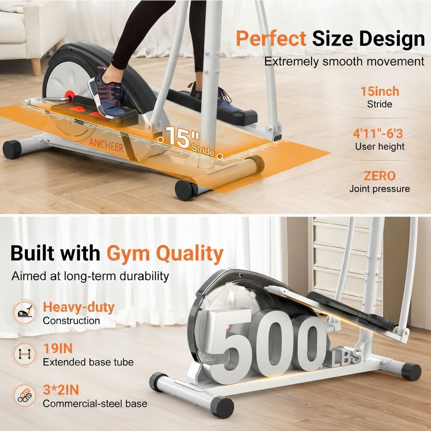 ANCHEER Elliptical Exercise Machine, Elliptical Trainer for Home Gym, Exercise Equipment 500Lbs Max