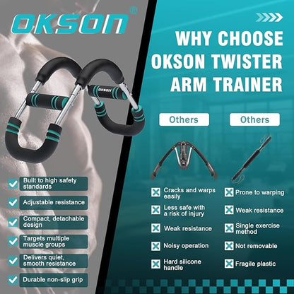 Twister Arm Trainer, Adjustable Chest Workout Equipment, Multi-functional Chest Exerciser for Men and Women, Portable Arm Trainer with 2 Wrist Bands, a Head Band, a Workout Towel and a Carry Bag