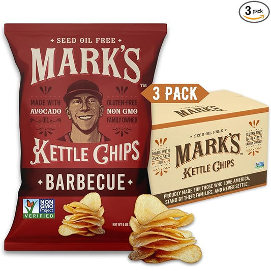 MARK’S Kettle Cooked Avocado Oil Potato Chips, BBQ – Seed Oil & GMO Free | Barbecue, 5 oz (Pack of