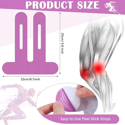 50 Pcs Precut Kinesiology Tape for Knees Pain Relief Elastic Waterproof Athletic Knee Tape for Support Stability Sports(Purple)