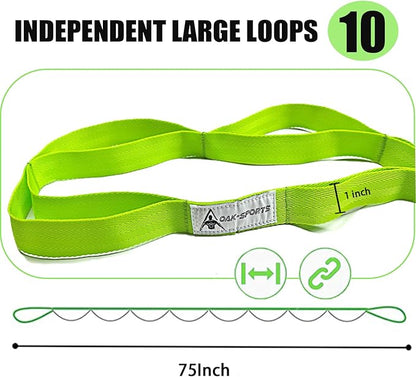 Stretching Strap Yoga Strap with Loops, Stretch Straps for Physical Therapy, Non-Elastic Exercise Strap for Pilates, Dance and Gymnastics with Workout Guide