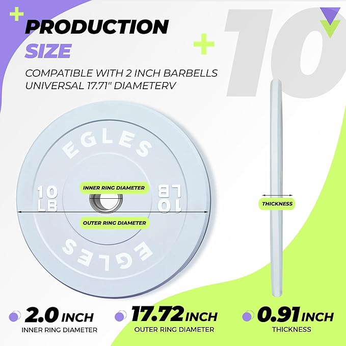 EGLES Vibrant Colorful Olympic Weight Plates, Rubber Barbell Plates, 2-inch Standard Virgin Rubber Bumper Plate 10 15 25 35 45LB for Home Gym Weightlifting, Strength Training, Fit Workouts