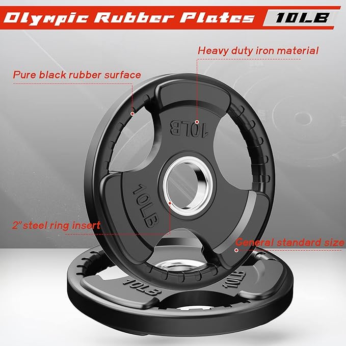 RitFit Olympic Rubber Grip Plates for Barbell, 2-Inch Weight Plates for Weightlifting and Strength Training in Home & Gym, Single, Pair and Sets(2.5/5/10/25/35/45 LB)