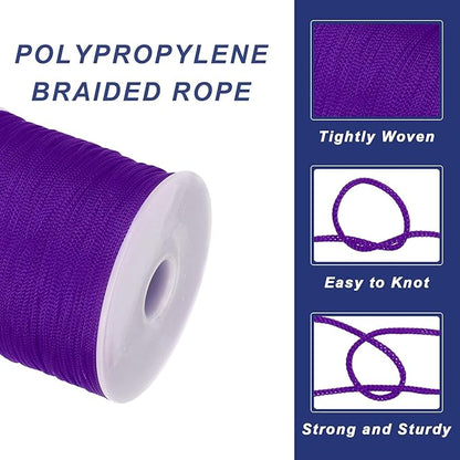 MECCANIXITY 1/16 Inch Polypropylene Rope Braided Ropes, 328ft Nylon Rope Hollow Utility Cord for Clothesline, Camping, Hiking, Outdoor, Dark Purple
