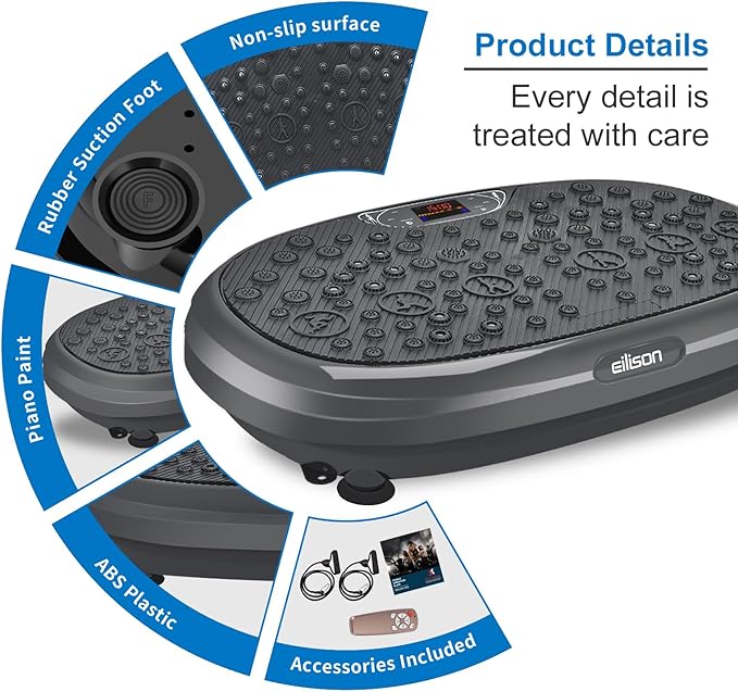 EILISON FitMaxx 3D XL Vibration Plate Exercise Machine - Whole Body Workout Vibration Platform w/Loop Bands - Lymphatic Drainage Machine for Weight Loss, Shaping, Wellness, Recovery