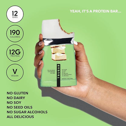 TRUBAR Vegan Protein Bar, Whipped for Key Lime, Gluten Free, Plant Based, High Fiber, Dairy Free, Low Fat, Non GMO, No Sugar Alcohols, 12G Lean Protein, 13G Fiber, Healthy Snack Bars, 12 CT