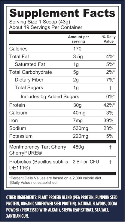 Vega Sport Vegan Protein Powder + Recovery - 30g Plant Based Protein per Serving, Mocha, 19 Servings, 5g BCAAs, Probiotics, NSF Certified, For Shakes & Smoothies, 1.8lbs (Packaging May Vary)