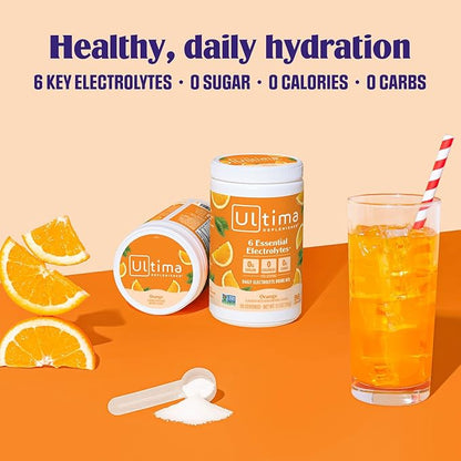 Ultima Replenisher Daily Electrolyte Powder Drink Mix ??Sugar Free ??Orange, 90 Servings ??Hydration Powder with 6 Key Electrolytes and Trace Minerals ??Keto Friendly, Vegan, Non-GMO