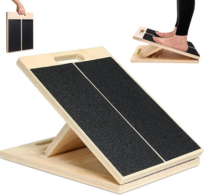 Portable Wooden Slant Board for Calf Stretching Squats Calf Stretcher Pilates Physical Therapy Equipment Adjustable Incline Board for Knees Ankle Heel Feet Leg