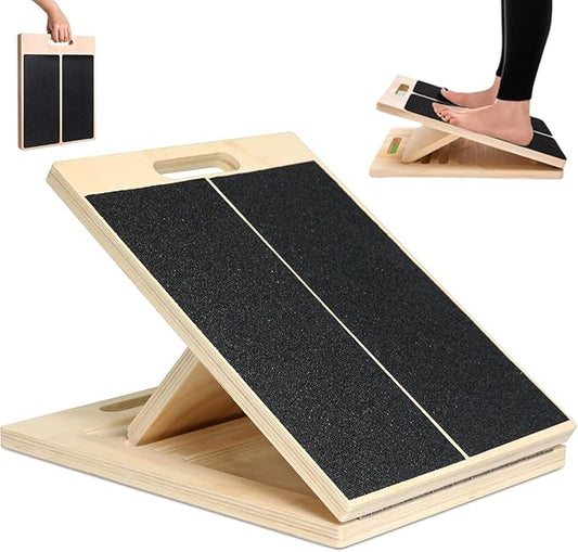 Portable Wooden Slant Board for Calf Stretching Squats Calf Stretcher Pilates Physical Therapy Equipment Adjustable Incline Board for Knees Ankle Heel Feet Leg