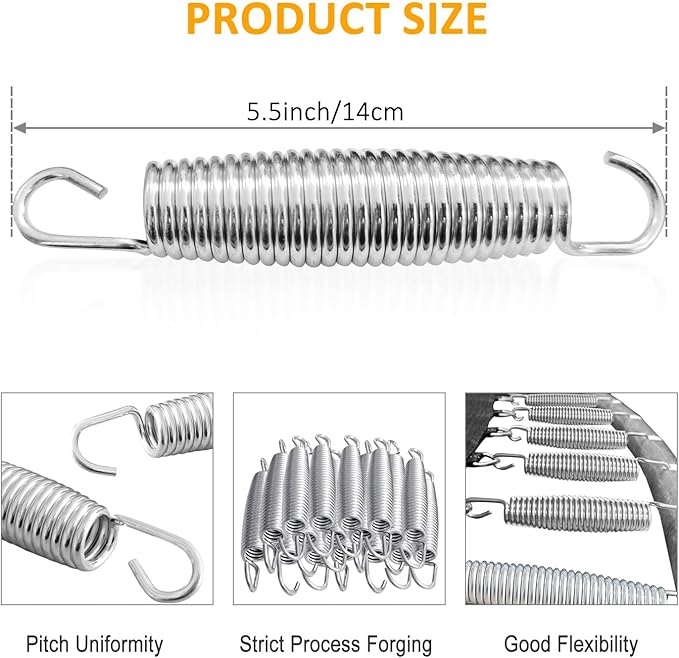 72pcs Trampoline Springs 5.5 inch: Trampoline Replacement Parts Springs with Puller Tool for Indoor Outdoor Trampolines,Heavy Duty Stainless Steel,Weather Resistant