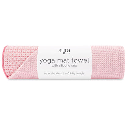 S&T INC. Aura Microfiber Yoga Mat Towel with Grip, 24" x 72", Pink