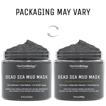 New York Biology Dead Sea Mud Mask for Face and Body | with Eucalyptus | Spa Quality Pore Refiner for Oily Skin | Natural Skincare for Women & Men | Tighten Skin for A Healthier Complexion | 8.8 oz