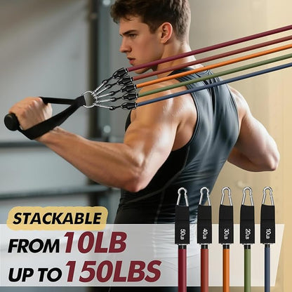 WHATAFIT Resistance Bands, Exercise Bands，Resistance Bands for Working Out, Work Out Bands with Handles for Men and Women Fitness, Strength Training Home Gym Equipment