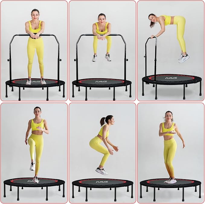 450 LBS Foldable Mini Trampoline for Adults & Kids 40" Rebounder Trampoline with Adjustable Foam Bar for Indoor Workout Fitness