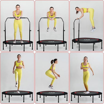 450 LBS Foldable Mini Trampoline for Adults & Kids 40" Rebounder Trampoline with Adjustable Foam Bar for Indoor Workout Fitness