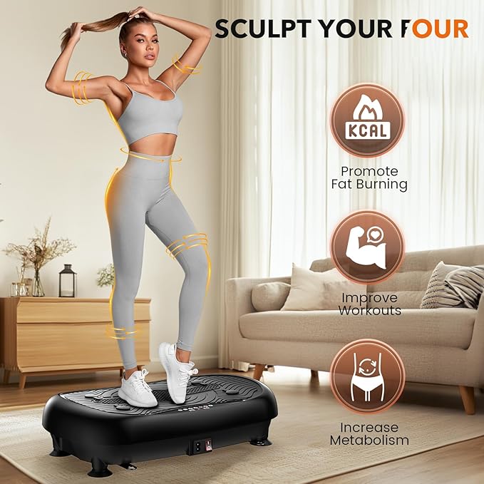 FEIERDUN Assisted Version 2 in 1 Vibration Plate, Whole Body Vibration Plate Exercise Machine for Lymphatic Drainage, with Inflatable Cushion, Push-up Handles, 2 Resistance Bands for Healthy