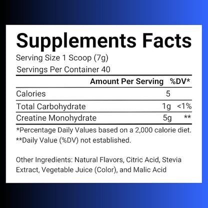 Creatine Monohydrate – 5g Creatine Monohydrate Powder – Advanced Creatine for Women and Men – Bulk Supplements Creatine – Delicious Fruit Punch Flavor – 10oz (40 Servings, Blue Raspberry)