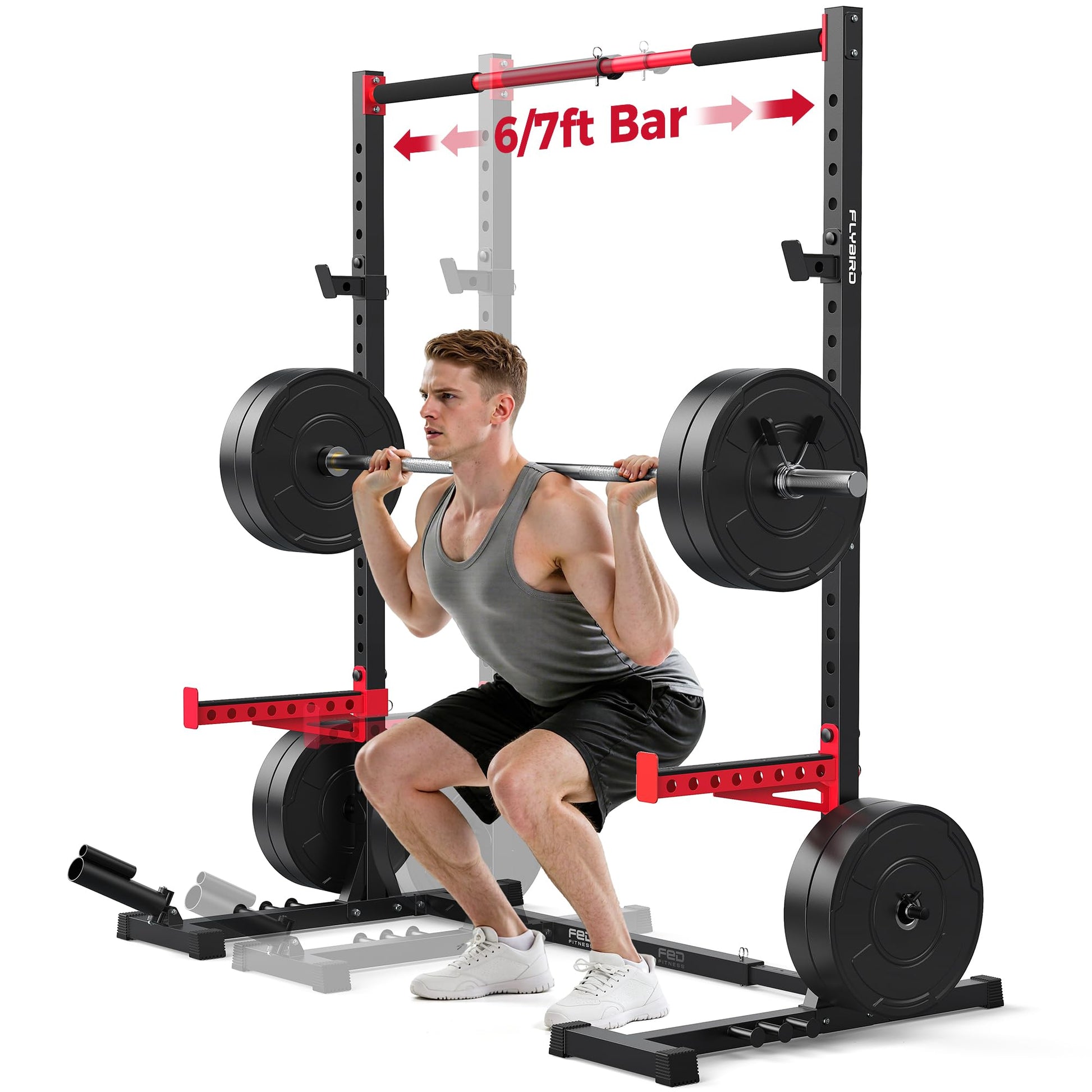 FLYBIRD SR1 Squat Rack with Pull-Up Bar, Multi-Functional Power Rack for Home Gym, 22 Safety
